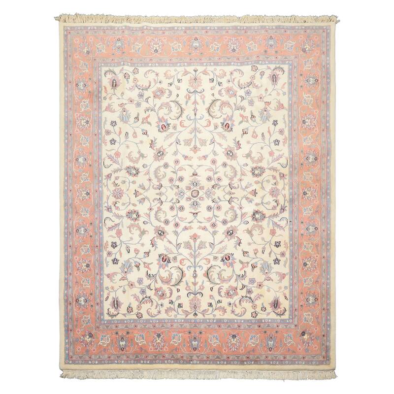 7'10''x9'10'' Hand Knotted Wool Ivory Kashaan Traditional Botanical Area Rug - 7' 10'' x 9' 10''