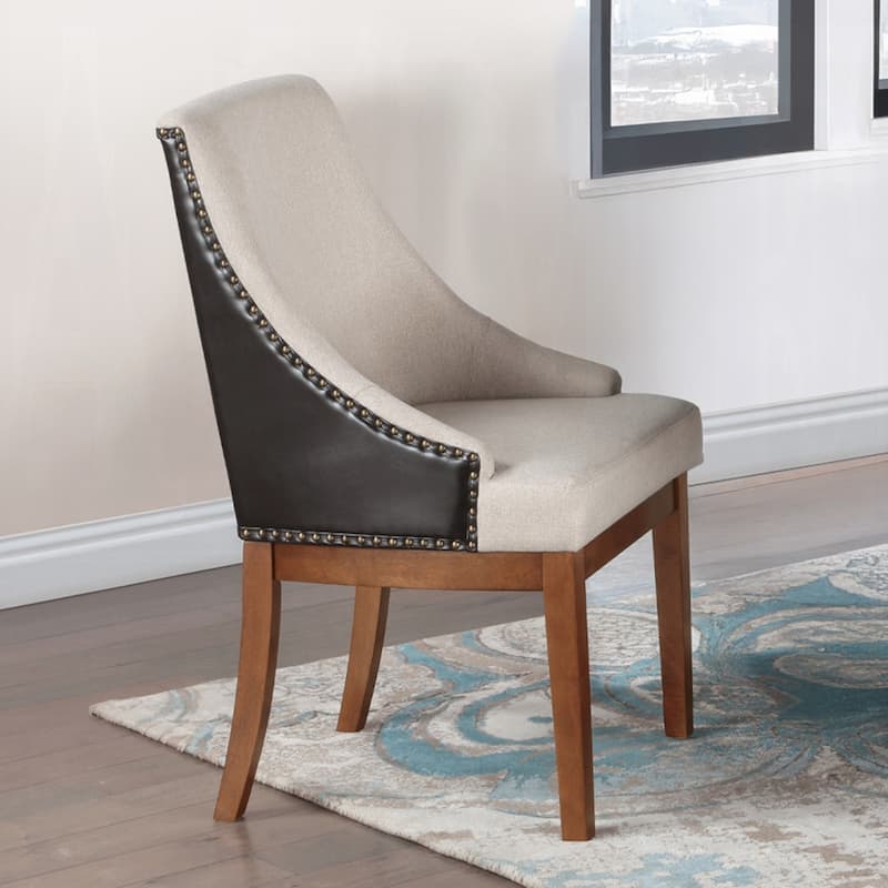 Set of 2 Faux Leather Dining Chairs with Nailhead Trim in Brown