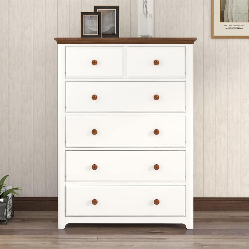 Dresser for Bedroom, Farmhouse 6 Drawers Dresser, Wood Closet Storage Organizers Dresser
