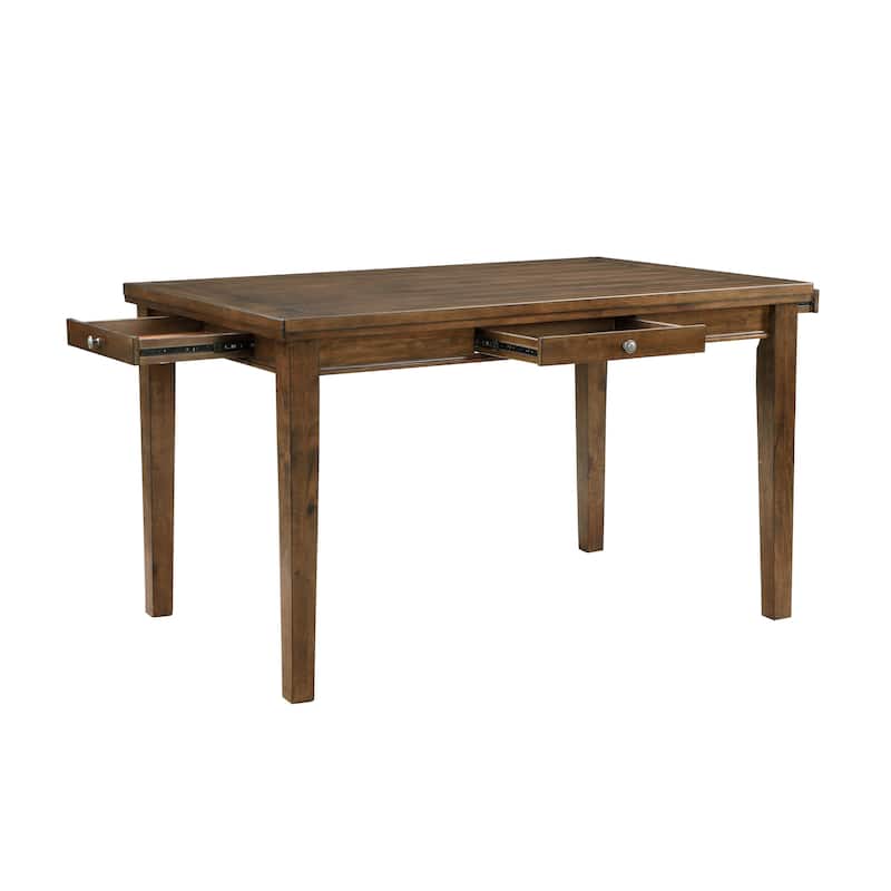 Trea 36 Inch Counter Height Table, Rectangular, 4 Drawers, Cherry Brown