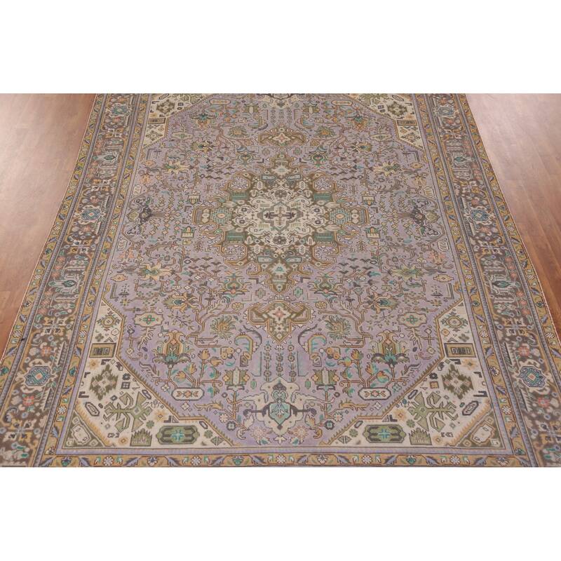 Hand Knotted Oriental 100% Wool Carpet Traditional Medallion Purples Tabriz Area Rug - 11' 1'' X 7' 9''