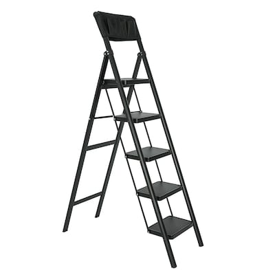 Black 5 Step Stool Folding Step Stool with Tool Bag