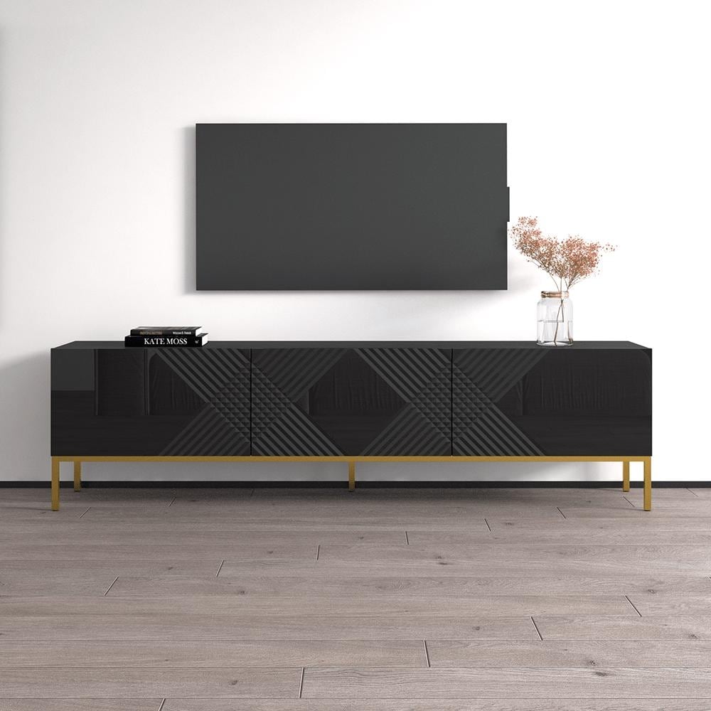 Meble Furniture Exito 01 TV Stand for up to 80" TVs - 74.8"W x 20.3"H x 14.5"D - High Gloss Modern Entertainment Center