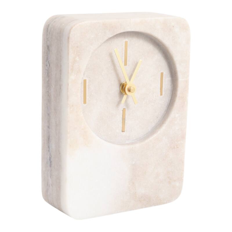 Modern Stone and Marble Clock with Contemporary Design - Beige