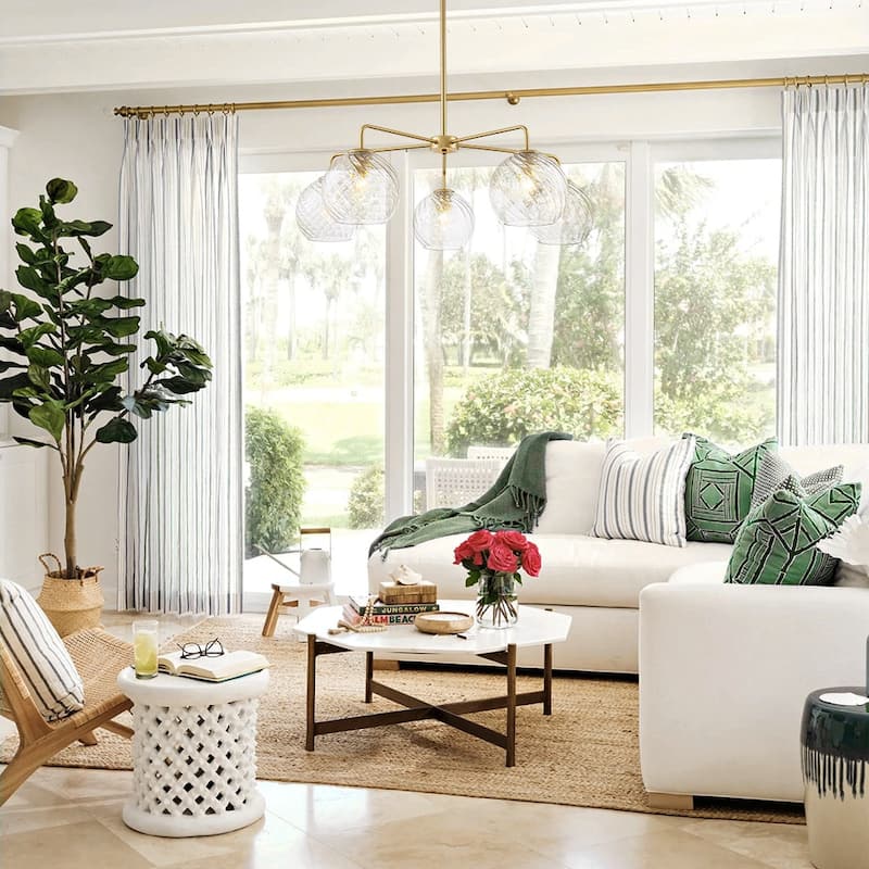 5-Light Blue Swirled Glass Globe Bubble Round Chandelier 35in