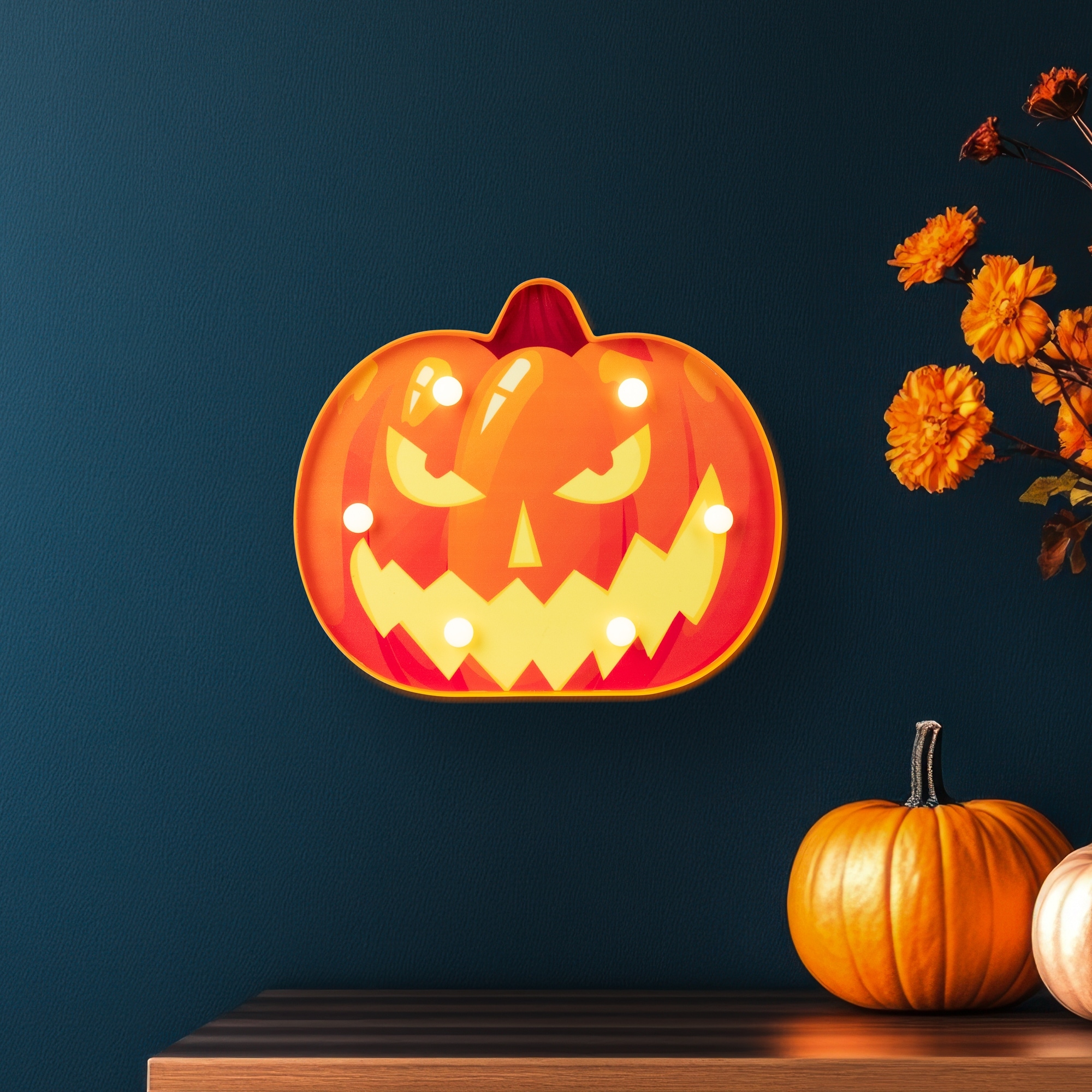 LED Lighted Jack-O-Lantern Halloween Marquee Style Decoration - 7.5"