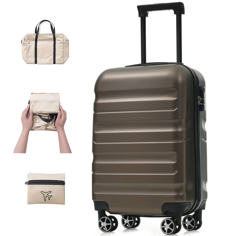 20" Hardshell ABS Carry-On Luggage with Spinner Wheels, Lightweight Travel Suitcase Set w/Foldable Duffel Bag, for Men & Women