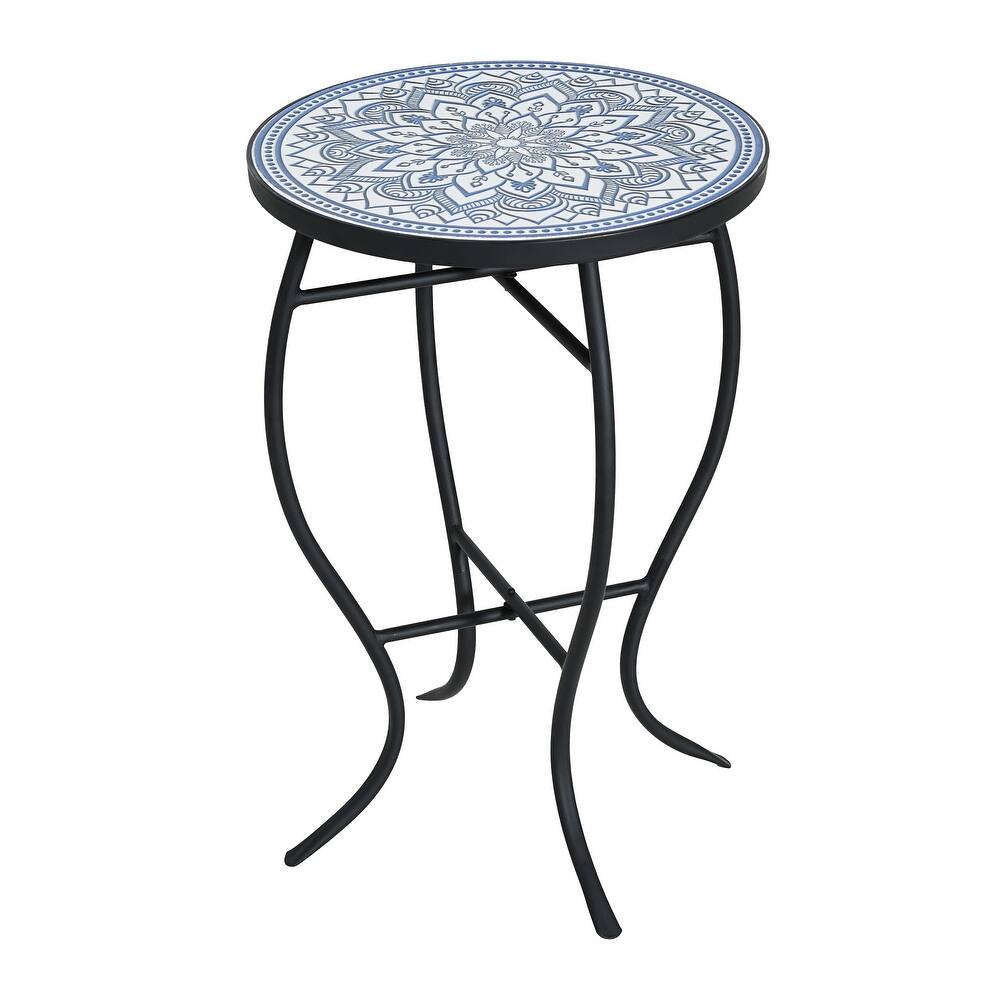 Christopher Knight Home - Han Outdoor Round Ceramic Tile Side Table with Iron Frame.