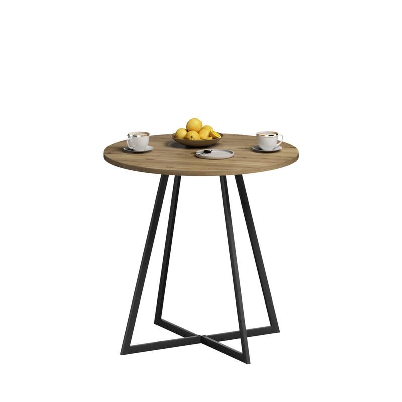 Anmytek Round Dining Table Modern Wood Top and Metal Frame Brown Industrial Kitchen Table