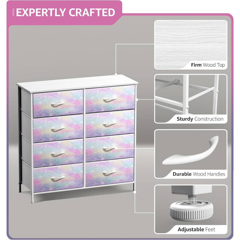 Sorbus Kids Dresser with 8 Drawers - Storage Dresser with 8 Drawers Chest Organizer Nightstand Steel Frame Wood Top & Handles