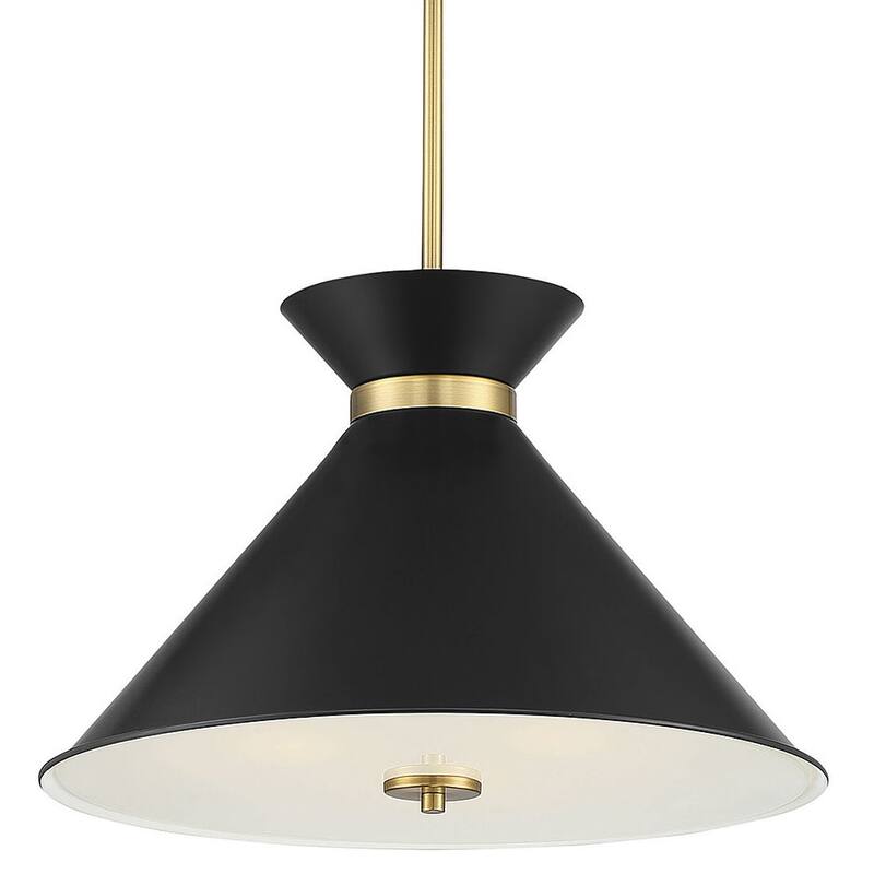 Savoy House Lamar 18" Wide Pendant with Metal Shade and Accented Band - Black with Warm Brass Accents