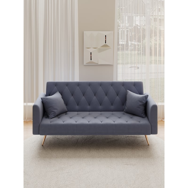 2 Seater Couch with Adjustable Backrest, Convertible Sleeper Sofa Bed for Living Room, Velvet Upholstered Armsofa