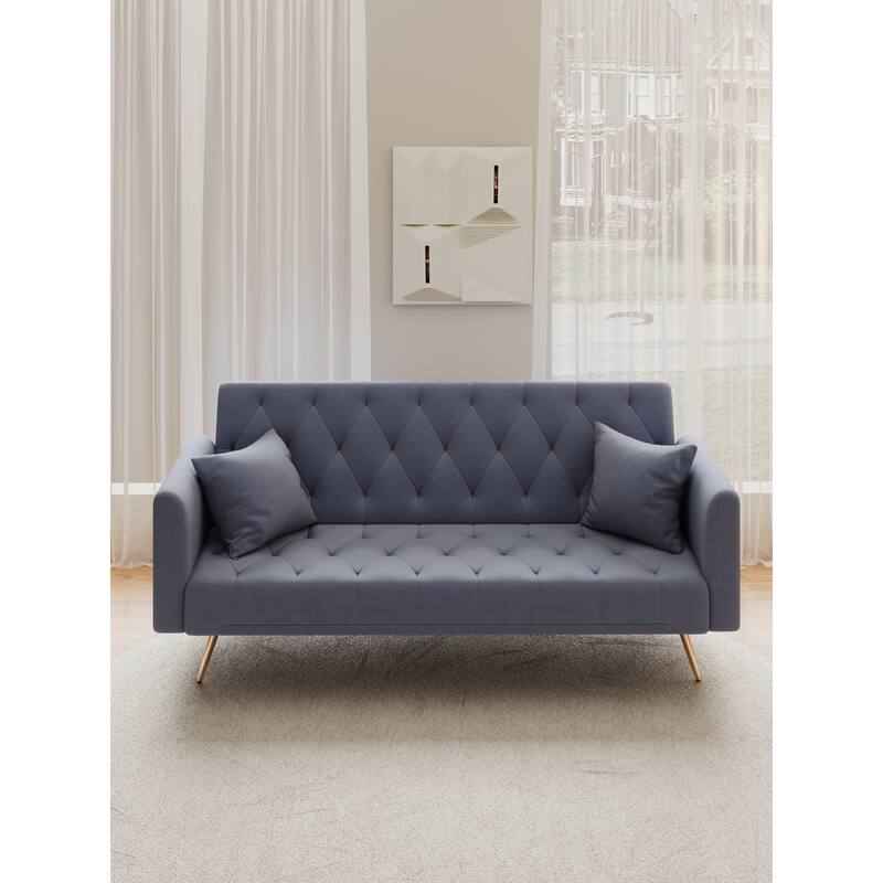71-inch Convertible Love Seat Sofa, Gray Velvet, Suitable for Small Spaces