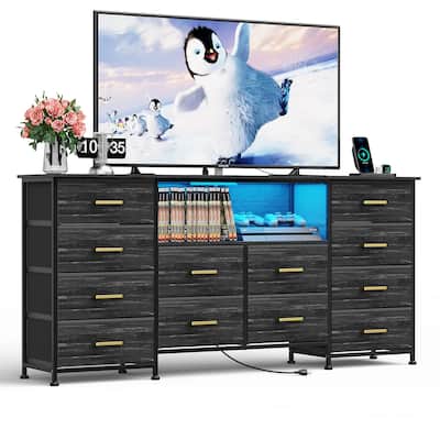 Dresser for Bedroom with Power Outlets And LED Lights, TV Pedestals, Large Size TV Stand with 12 Drawers