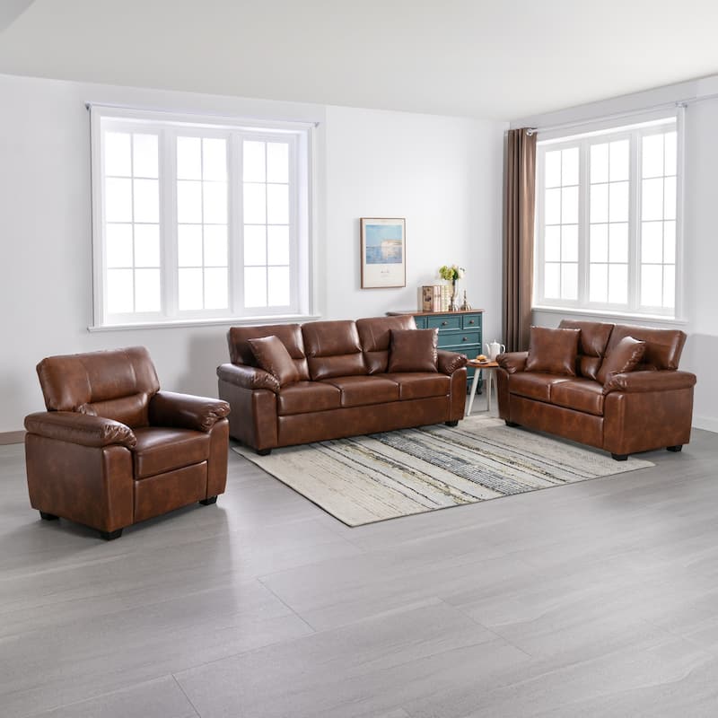 Morden Fort 3-Piece Faux Leather Sofa Set | Space-Saving Living Room Furniture