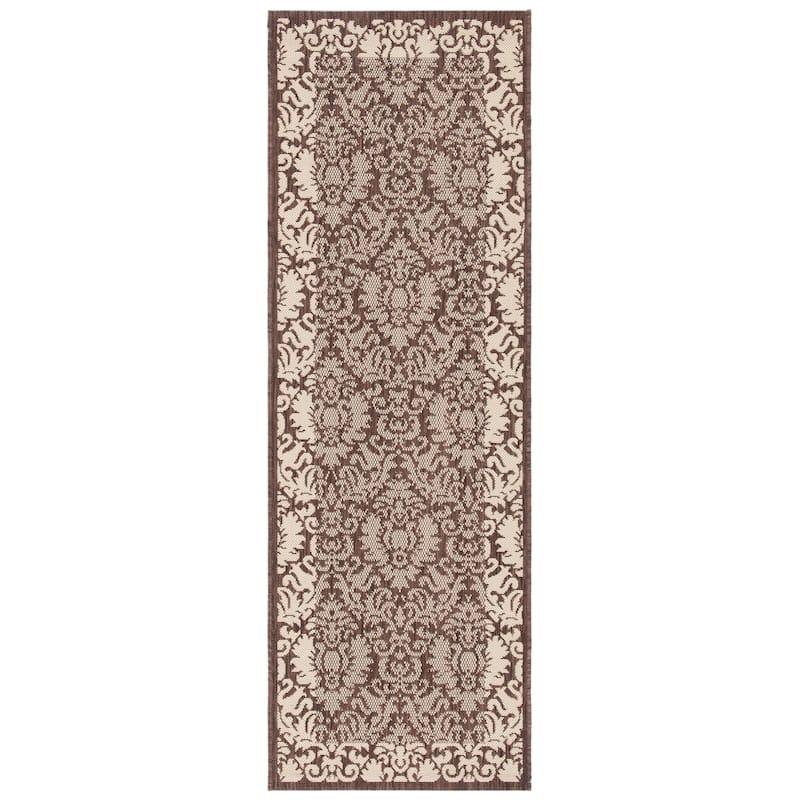 SAFAVIEH Courtyard Peggie Indoor/ Outdoor Patio Backyard Rug - 2'3" x 6'7" Runner - Chocolate/Natural