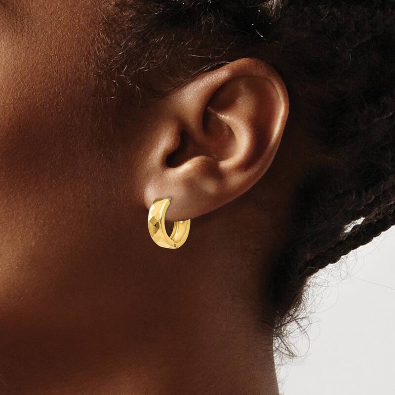 Curata 14k Tri Color Gold Textured 4x14mm Hinged Hoop Earrings