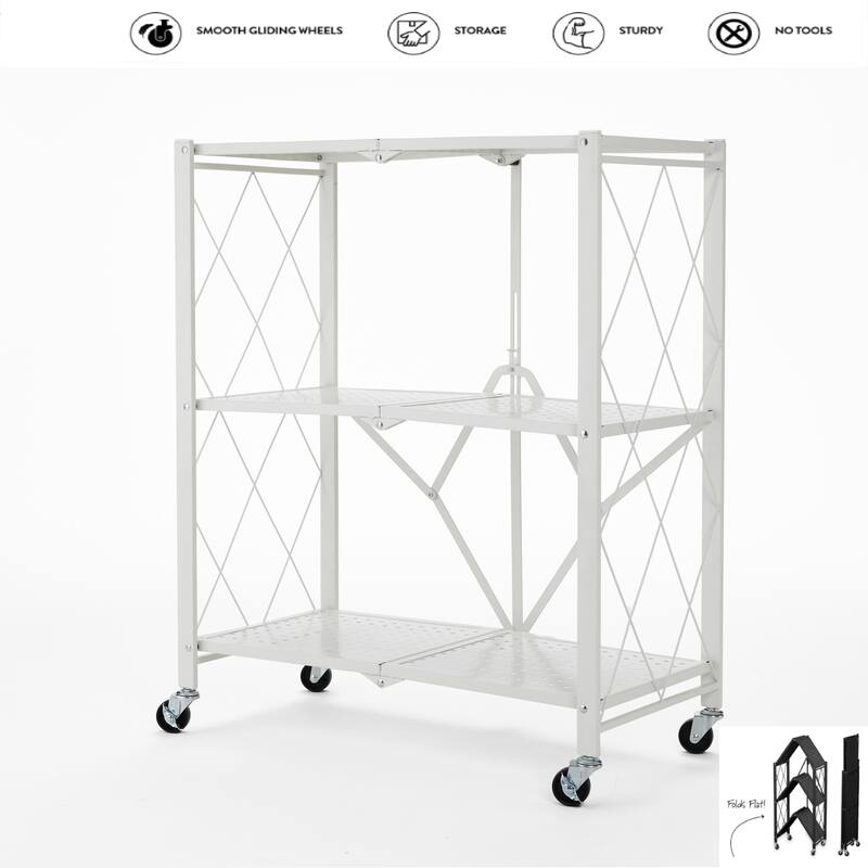 Urban Shop 3 Tier Foldable Rolling Metal Storage Shelf - 27" x 13.77" x 33.85"