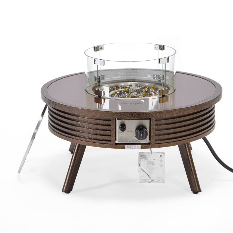 Walbrooke Modern Round Aluminum Frame Fire Pit Table with Powder-Coated Finish, CSA-Certified, and Tempered Glass - 29