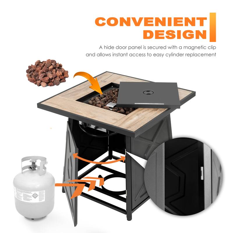 Outdoor 28 Inch 50,000 BTU Propane Gas Fire Pit Table with Cover, Black - 28 inch. x 26 inch.