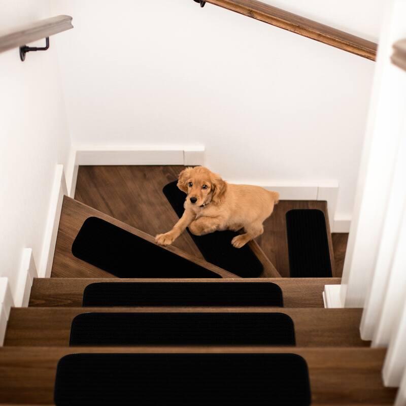Beverly Rug Non Slip Stair Treads, Matching Landing Rug, Washable Runner Rug for Hallway - Set of 15, 28''x8.7'' - Black