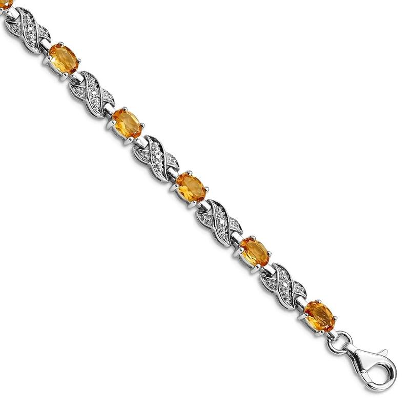 Curata 925 Sterling Silver 7" 5mm Genuine Gemstone and Diamond X Bracelet - Citrine - 7 Inch - Citrine - White