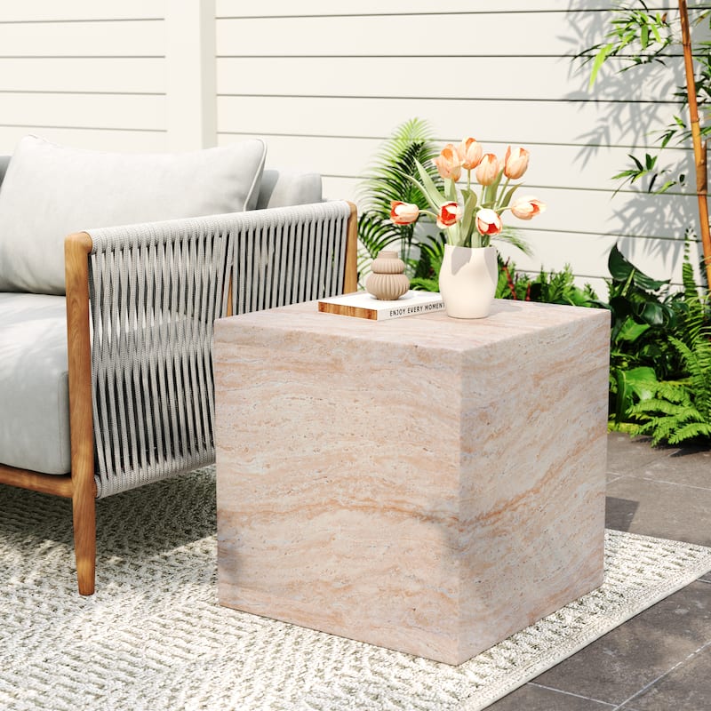 Roomfitters Contemporary Square Side Table, Durable Lightweight Accent Table for Outdoor Indoor Use, Beige - Beige