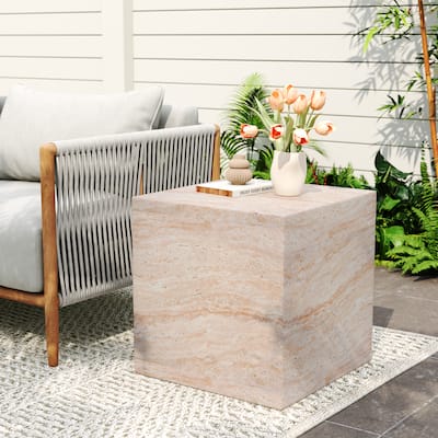 Roomfitters Contemporary Square Side Table, Durable Lightweight Accent Table for Outdoor Indoor Use, Beige