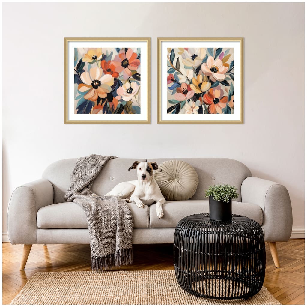 Kate and Laurel Garden Bloom Abstract Bouquet 2 Piece Framed Wall Art Print Set by The Creative Bunch Studio