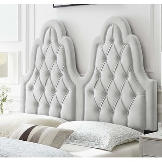 High Arched Button-Tufted Upholstered Fabric King Size Headboard in Gray 
