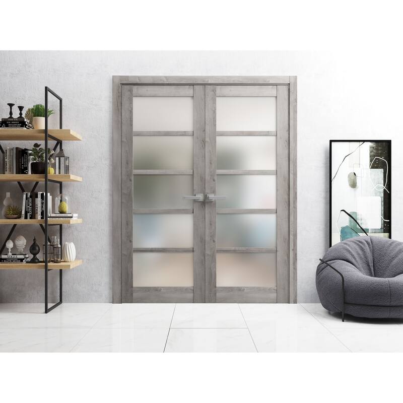 SartoDoors Quadro 4002 | Interior French Doors Double French | Solid Wood w/ Glass | Slab Only | 36x80, Oak