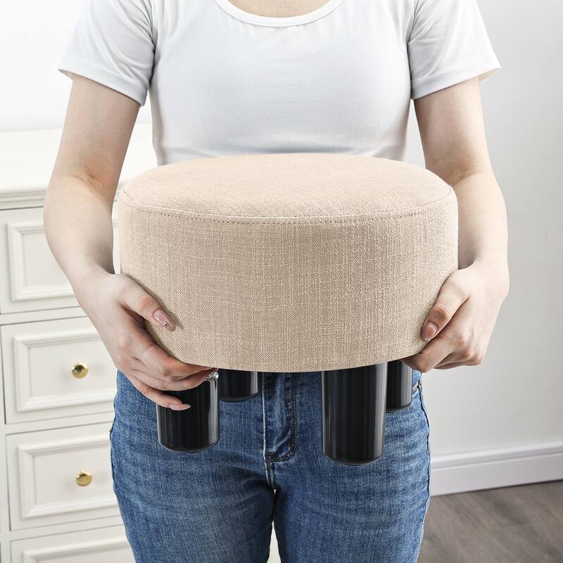Adeco Round Ottoman Fabric Footrest Modern Padded Chair Footstool