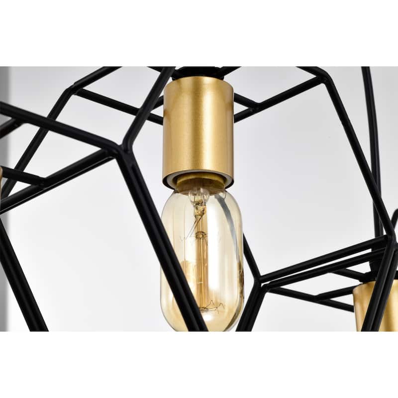 Berenice 33 Inch Clean Modern Industrial Style Matte Black and Satin Gold Finish Ceiling Lighted Chandelier 5-Light - N/A