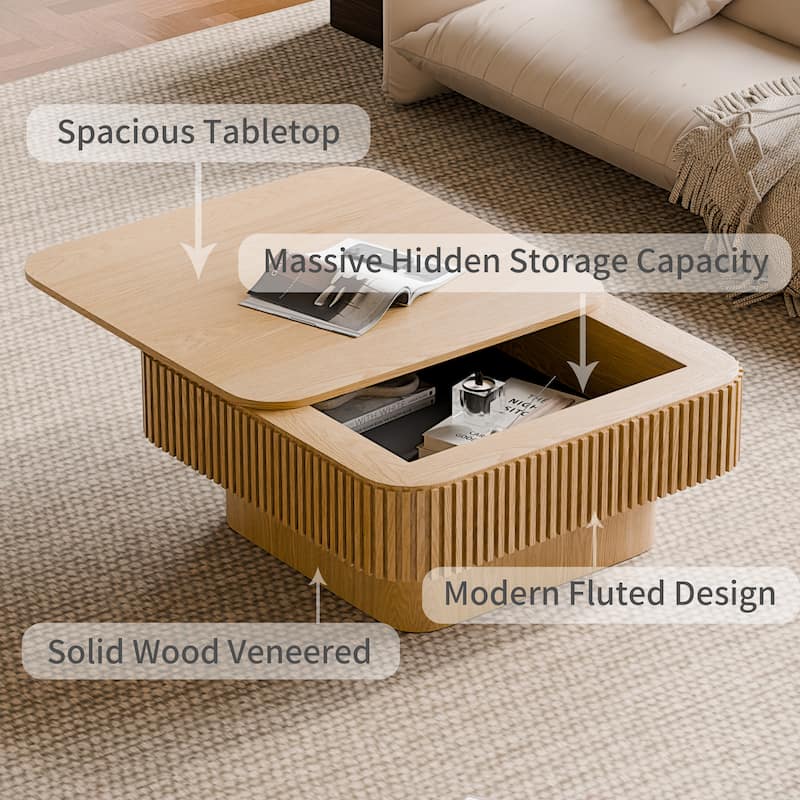 31.5" Modern Square Coffee Table with Storage, Solid Wood Veneer Finish for Living Room, Bedroom & Office
