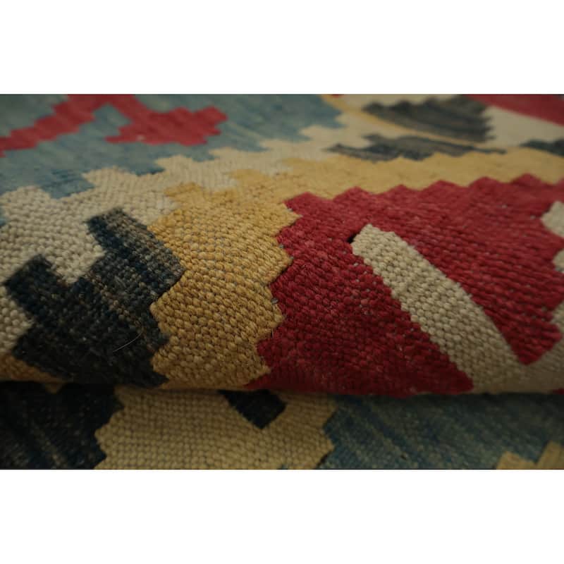 Hand Woven Oriental 100% Wool Carpet Southwestern Tribal Yellow & Gold Kilim Area Rug - 5' 9'' X 4' 2''