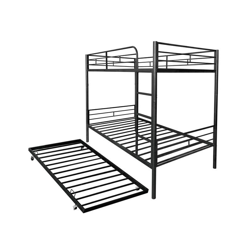 Twin-Over-Twin Steel Convertible Bunk Bed with Trundle and Detachable Design