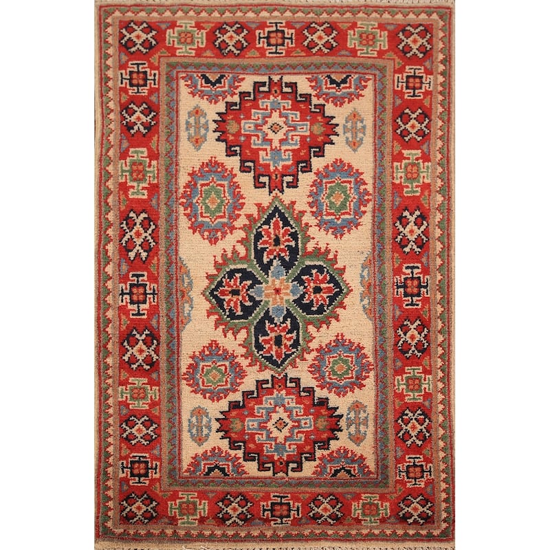 Geometric Kazak Oriental Foyer Rug Handmade Traditional Wool Carpet - 2'0" x 3'0"
