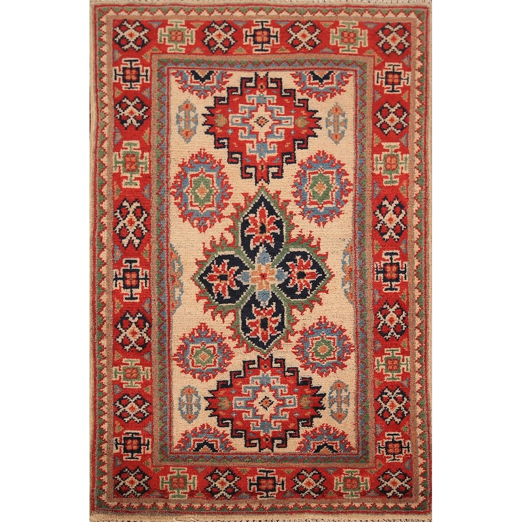 Geometric Kazak Oriental Foyer Rug Handmade Traditional Wool Carpet - 2'0" x 3'0"