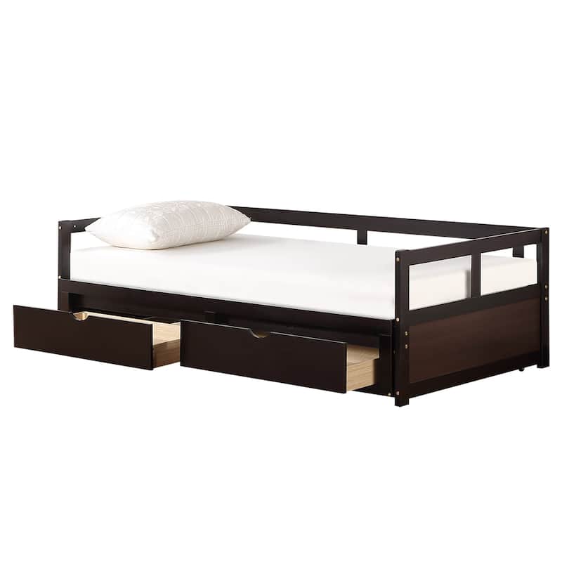 Extendable Sofa Bed Platform Bed Convertible Twin to King Daybed with Trundle Bed and Storage Drawers for Bedroom Living Room