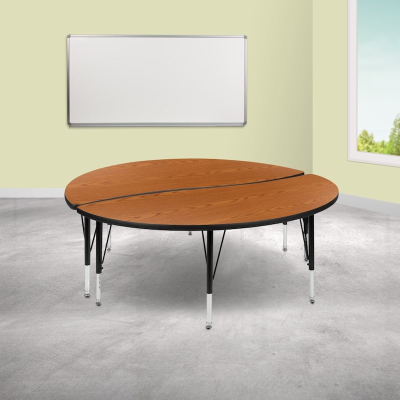 2 Piece 60" Circle Flexible Kids Adjustable Activity Table Set - Oak