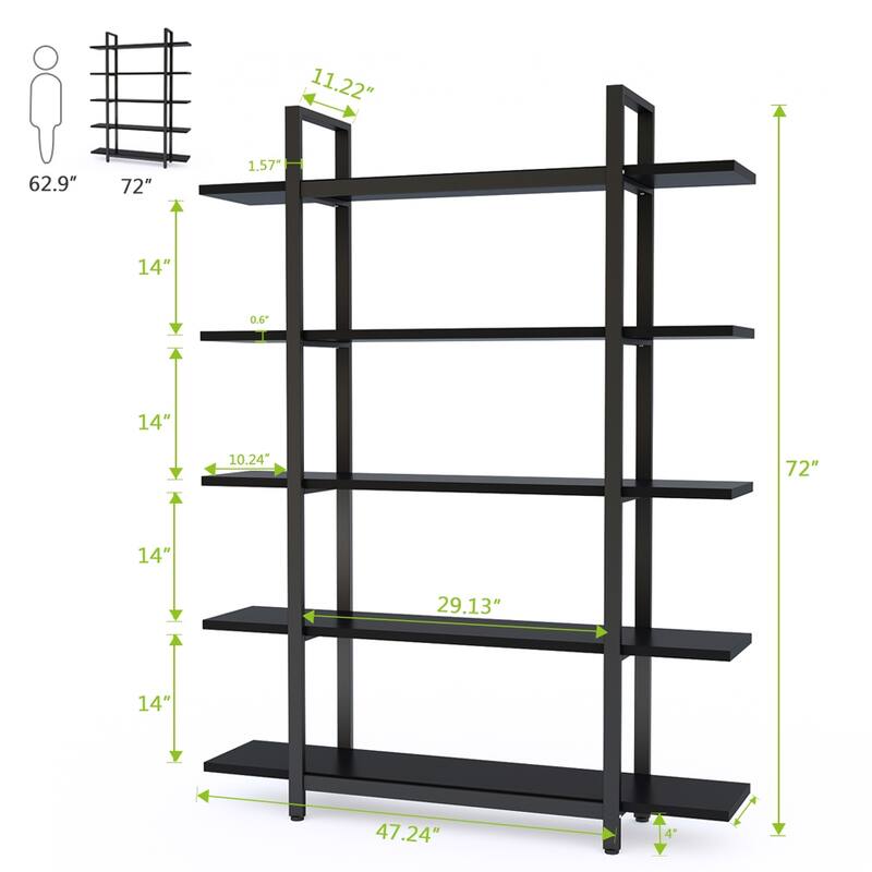 5 Tier Bookshelf Wide Display Shelves Bookshelves