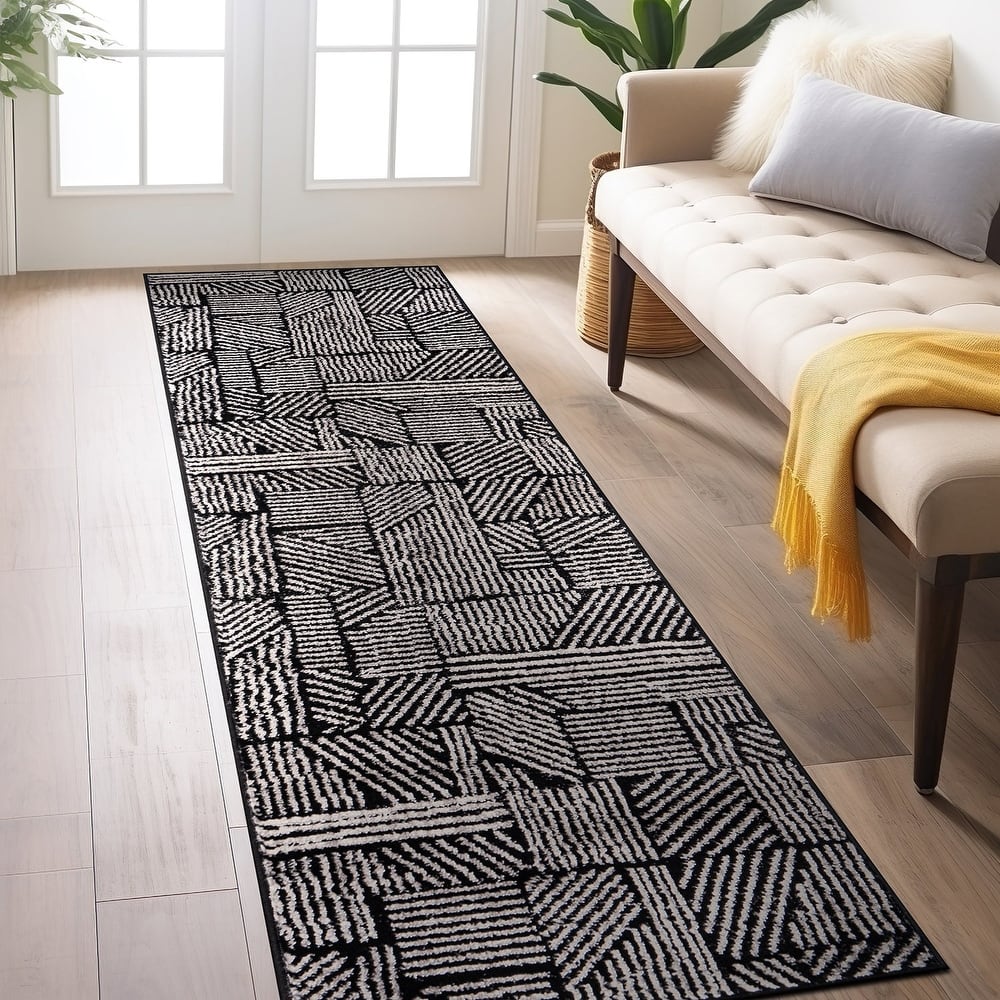 World Rug Gallery Contemporary Boho Stripes Black Area Rug