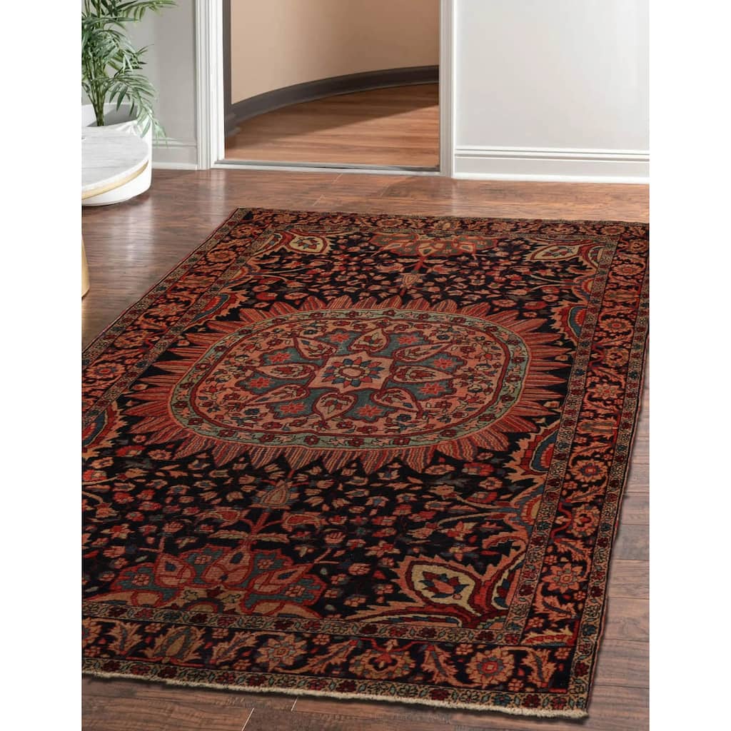 Hand Knotted Antique Midnight Blue Persian Wool Traditional Area Rug - 4' 11'' x 6' 9''