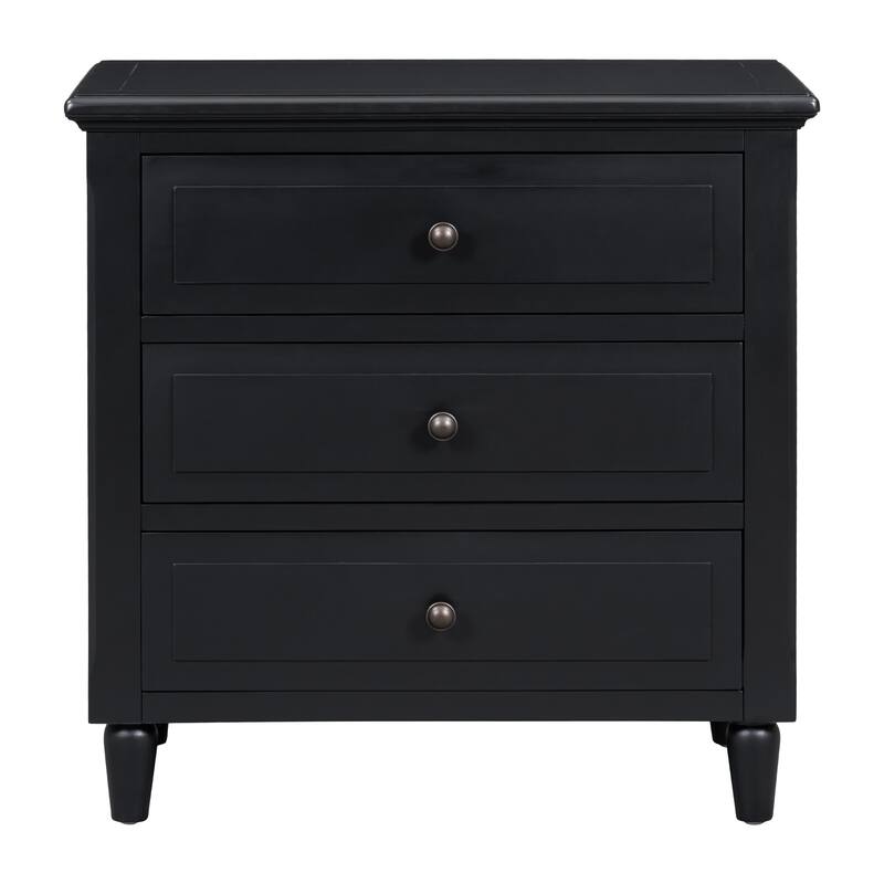 Black MDF Nightstand 3 Drawer Wooden Storage Cabinet for Bedroom Living Room