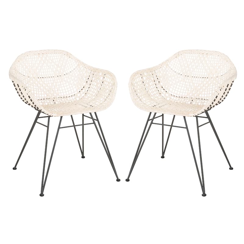 SAFAVIEH Verena Woven White Leather/Metal Dining Chair - 23.6" x 21.7" x 34" - 24Wx22Dx34H