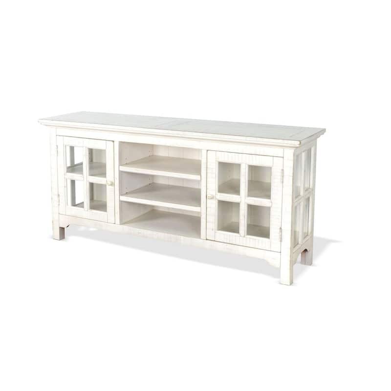 Kobe TV Stand Media Cabinet, Glass Doors, Farmhouse White 62 Inch