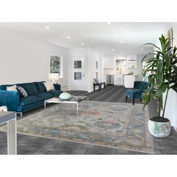 Hand Knotted Oriental 100% Wool Carpet Transitional All-Over Greys & Charcoal Oushak Area Rug - 10' 0'' X 8' 1''