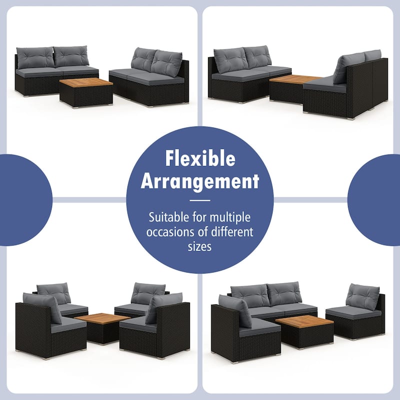 Gymax Set Of 5 Outdoor Furniture Set w/ Seat & Back Cushions Acacia