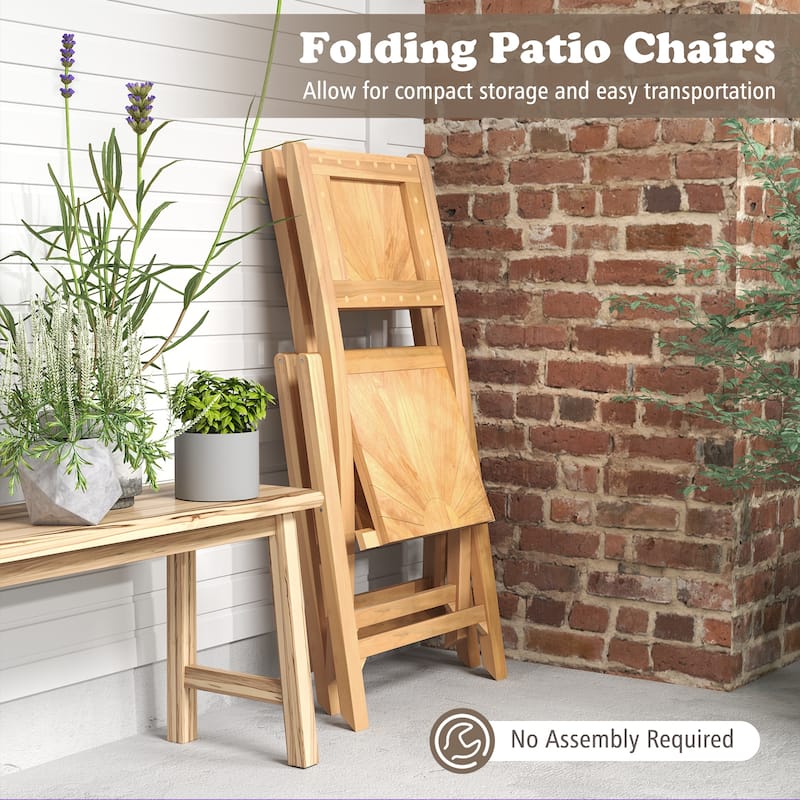 Gymax 2 PCS Folding Patio Chairs w/ Inclined Backrest Teak Wood