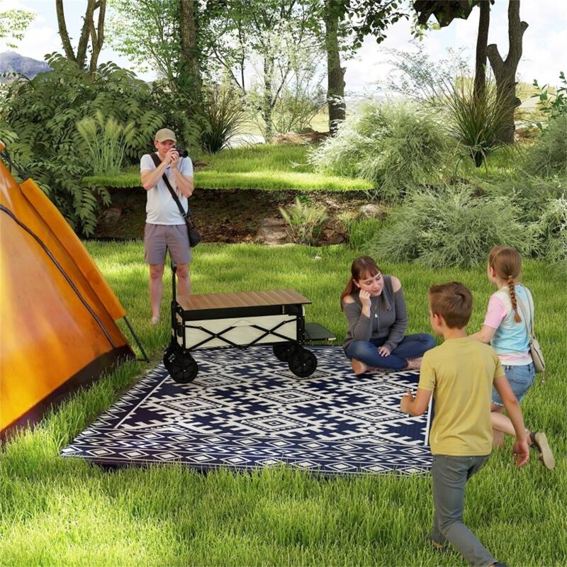 Reversible Outdoor Rug Rhombus Border UV Protected Foldable Camping RV Patio Picnic Mat
